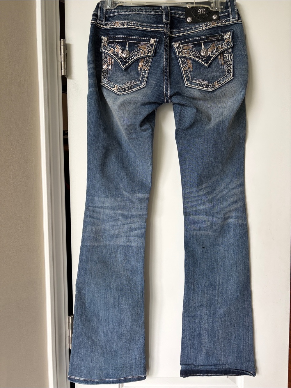 Miss Me Blue Denim Boot Cut w flare Jeans with Embellished Flap Pocket - Picture 5 of 5